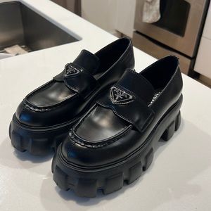 Prada Brushed Leather Monolith Loafers